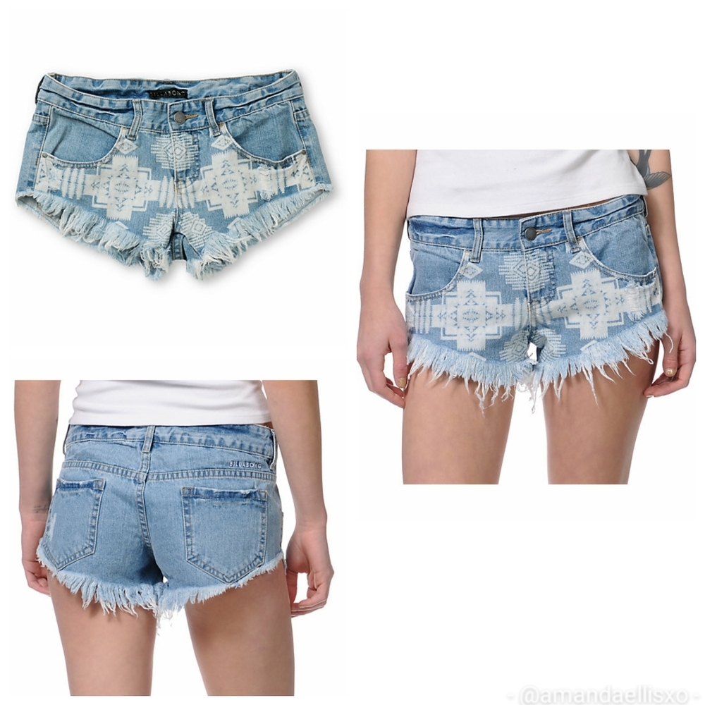 Billabong Laneway Aztec Print Cut Off Denim Shorts